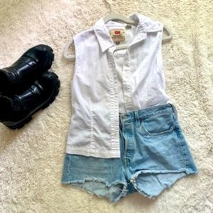 White, Sleeveless Levi Button Down